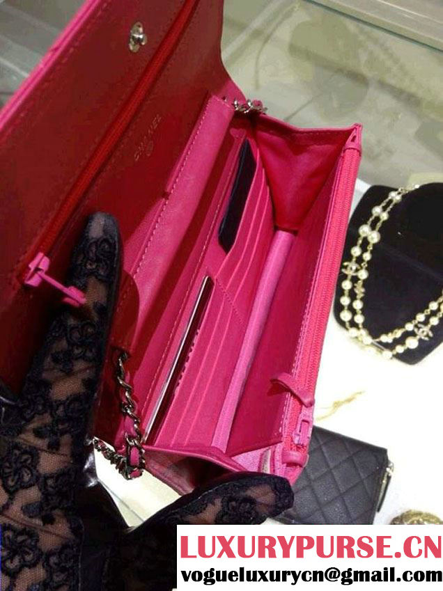 Chanel Wallet On Chain WOC Bag A33814 in Lambskin Leather Fushia