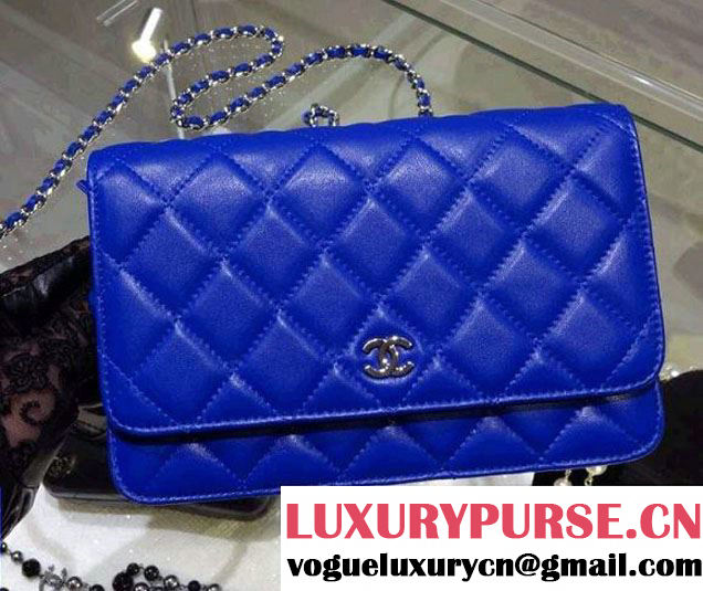 Chanel Wallet On Chain WOC Bag A33814 in Lambskin Leather Blue