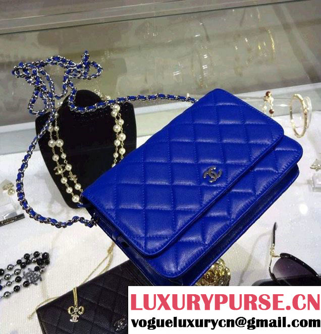 Chanel Wallet On Chain WOC Bag A33814 in Lambskin Leather Blue