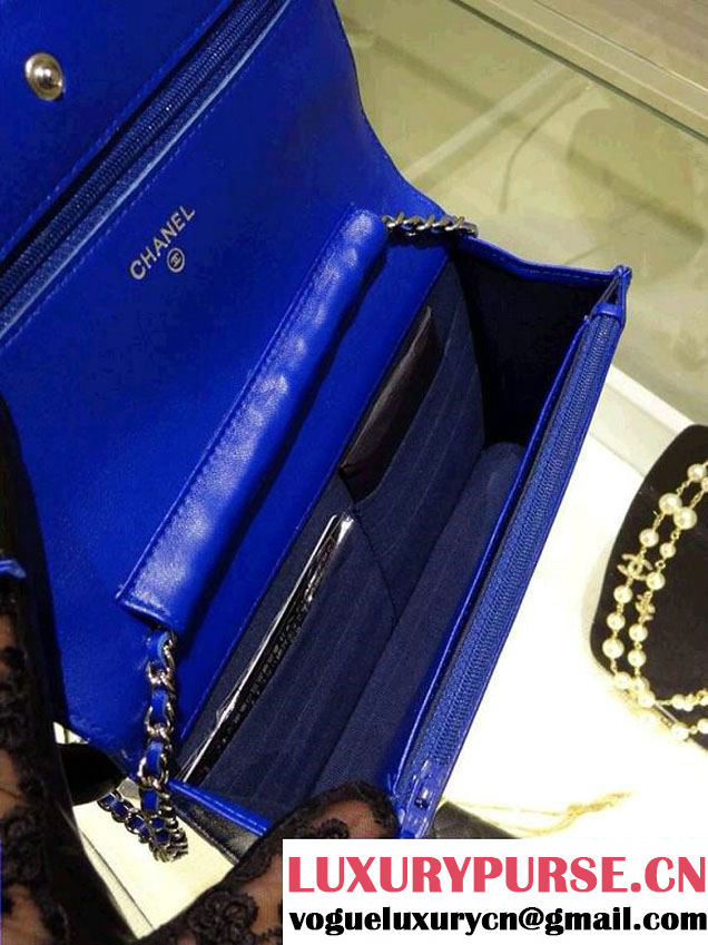 Chanel Wallet On Chain WOC Bag A33814 in Lambskin Leather Blue