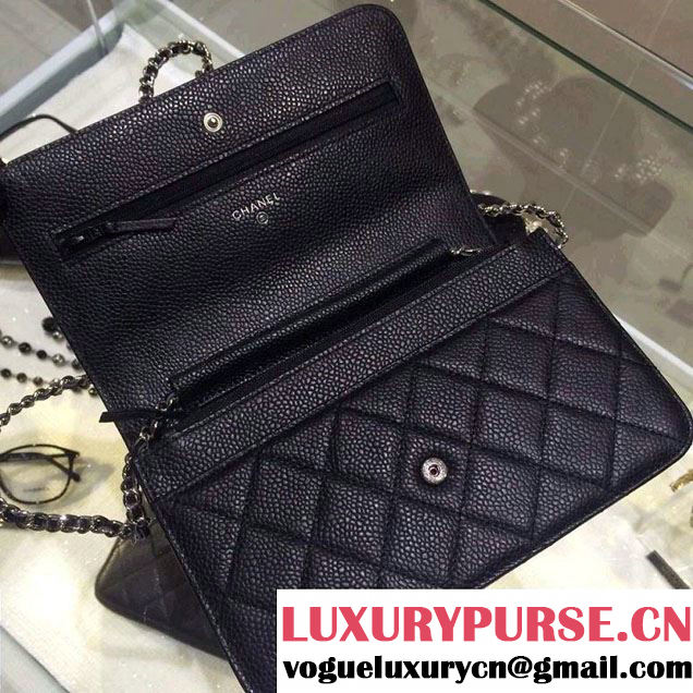 Chanel Wallet On Chain WOC Bag A33814 in Caviar Leather Black with Silver Hardware