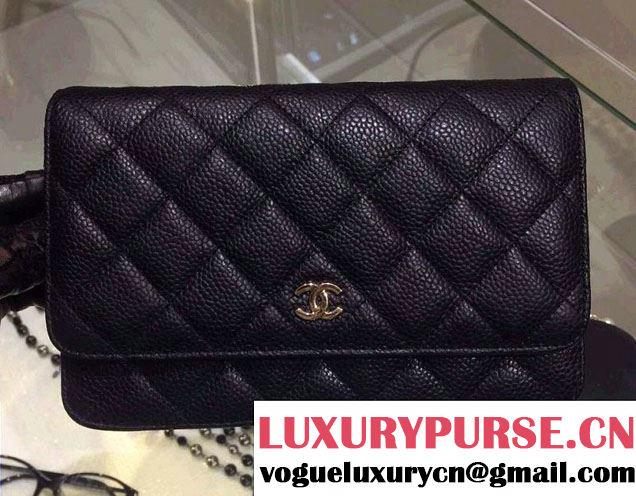 Chanel Wallet On Chain WOC Bag A33814 in Caviar Leather Black with Golden Hardware