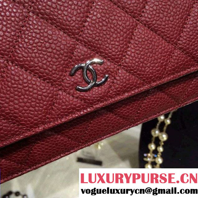 Chanel Wallet On Chain WOC Bag A33814 in Caviar Leather Burgundy with Silver Hardware