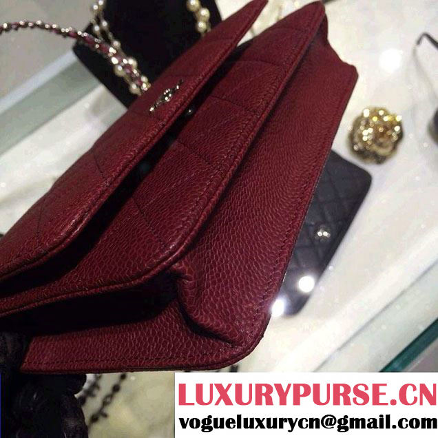 Chanel Wallet On Chain WOC Bag A33814 in Caviar Leather Burgundy with Silver Hardware