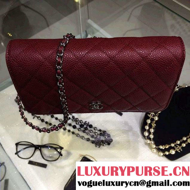 Chanel Wallet On Chain WOC Bag A33814 in Caviar Leather Burgundy with Silver Hardware