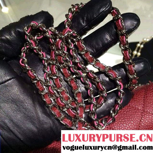 Chanel Wallet On Chain WOC Bag A33814 in Caviar Leather Burgundy with Silver Hardware