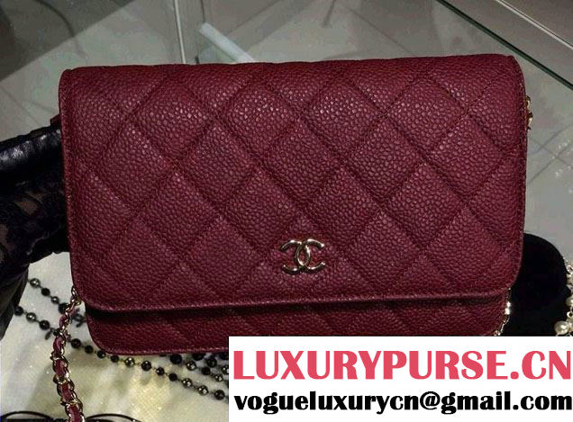 Chanel Wallet On Chain WOC Bag A33814 in Caviar Leather Burgundy with Golden Hardware