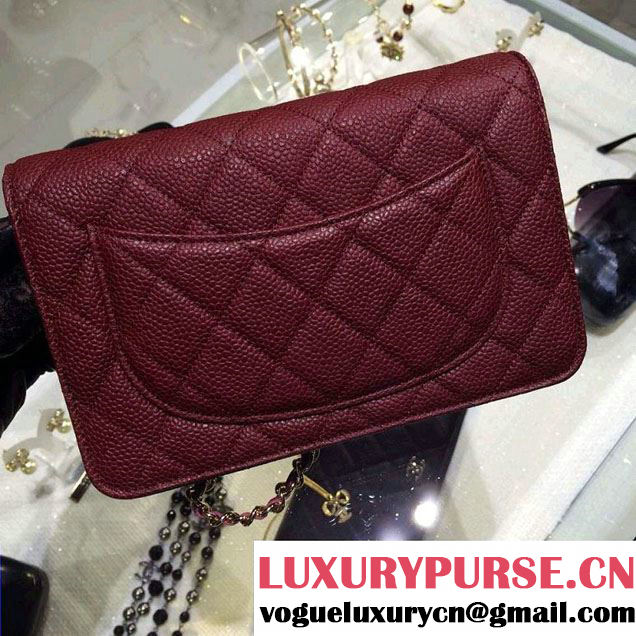 Chanel Wallet On Chain WOC Bag A33814 in Caviar Leather Burgundy with Golden Hardware