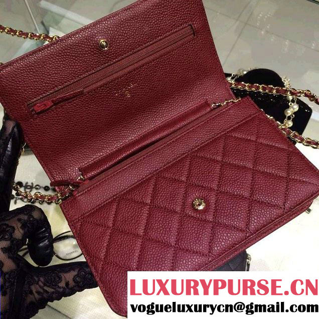 Chanel Wallet On Chain WOC Bag A33814 in Caviar Leather Burgundy with Golden Hardware