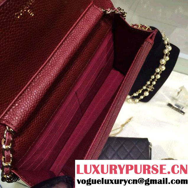 Chanel Wallet On Chain WOC Bag A33814 in Caviar Leather Burgundy with Golden Hardware