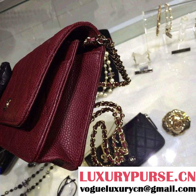 Chanel Wallet On Chain WOC Bag A33814 in Caviar Leather Burgundy with Golden Hardware