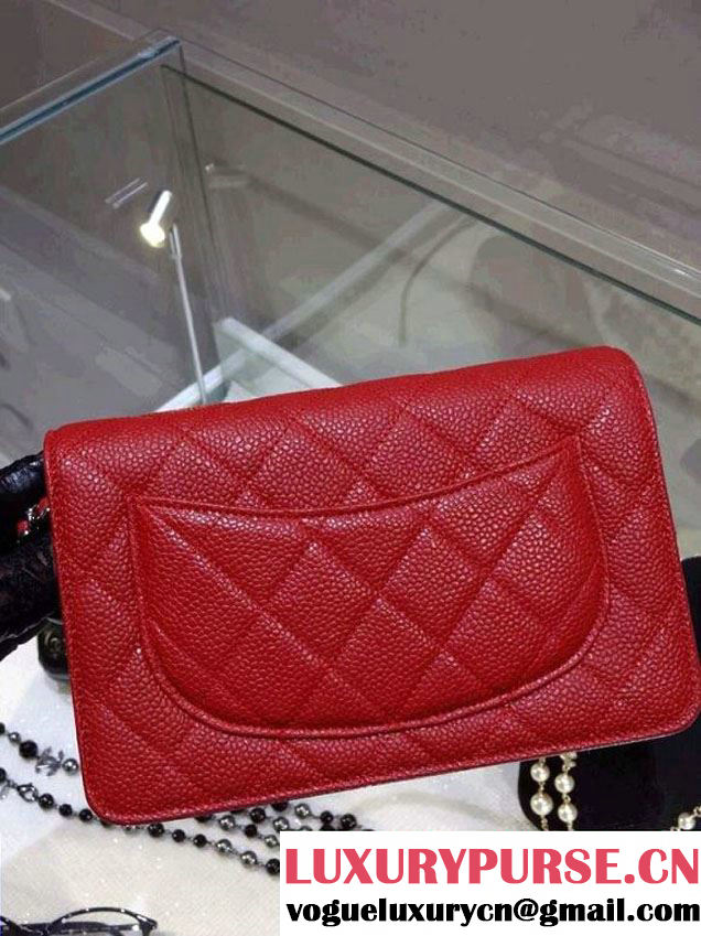 Chanel Wallet On Chain WOC Bag A33814 in Caviar Leather Red with Silver Hardware