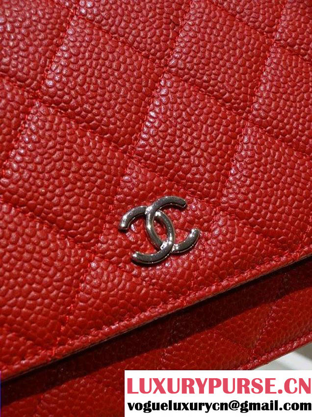 Chanel Wallet On Chain WOC Bag A33814 in Caviar Leather Red with Silver Hardware