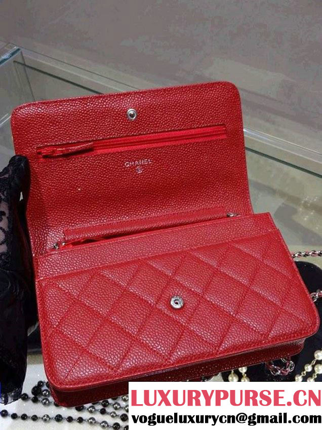 Chanel Wallet On Chain WOC Bag A33814 in Caviar Leather Red with Silver Hardware