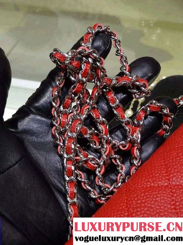 Chanel Wallet On Chain WOC Bag A33814 in Caviar Leather Red with Silver Hardware