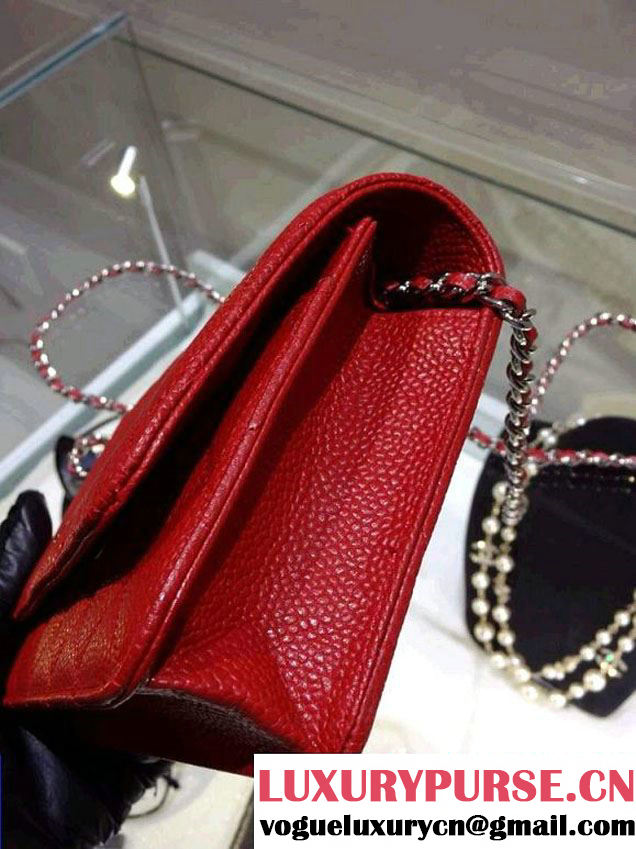 Chanel Wallet On Chain WOC Bag A33814 in Caviar Leather Red with Silver Hardware
