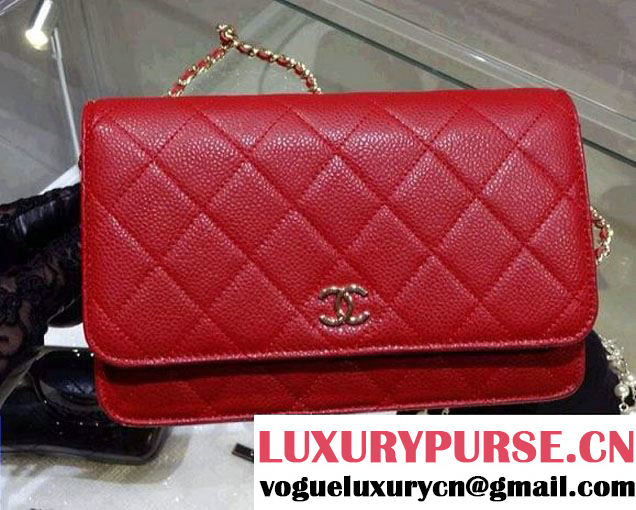 Chanel Wallet On Chain WOC Bag A33814 in Caviar Leather Red with Golden Hardware