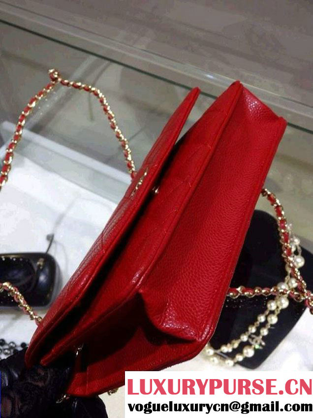 Chanel Wallet On Chain WOC Bag A33814 in Caviar Leather Red with Golden Hardware