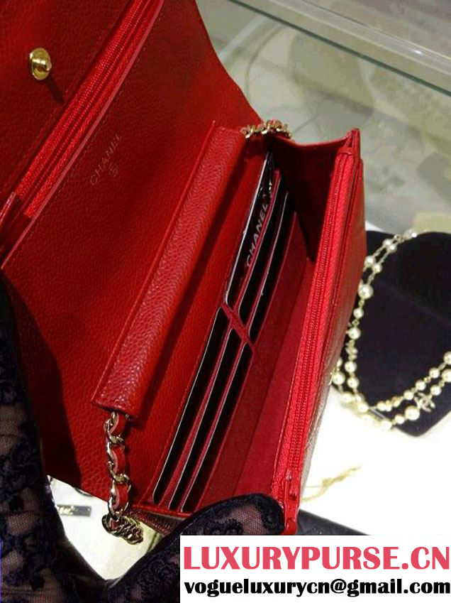 Chanel Wallet On Chain WOC Bag A33814 in Caviar Leather Red with Golden Hardware