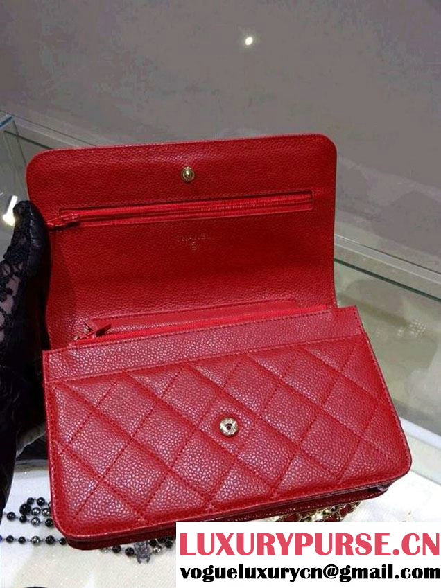 Chanel Wallet On Chain WOC Bag A33814 in Caviar Leather Red with Golden Hardware
