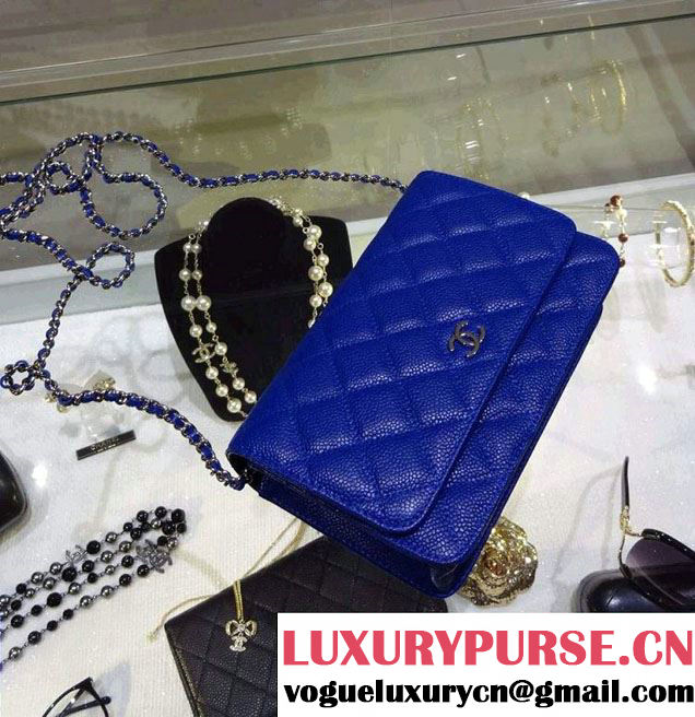 Chanel Wallet On Chain WOC Bag A33814 in Caviar Leather Blue