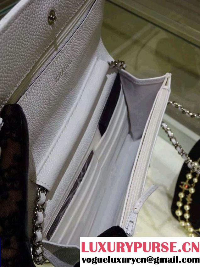 Chanel Wallet On Chain WOC Bag A33814 in Caviar Leather White