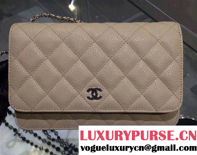 Chanel Wallet On Chain WOC Bag A33814 in Caviar Leather Apricot with Silver Hardware