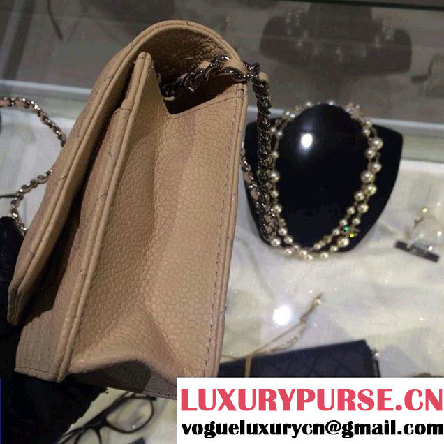 Chanel Wallet On Chain WOC Bag A33814 in Caviar Leather Apricot with Silver Hardware
