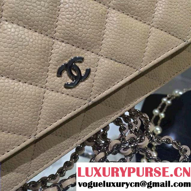 Chanel Wallet On Chain WOC Bag A33814 in Caviar Leather Apricot with Silver Hardware