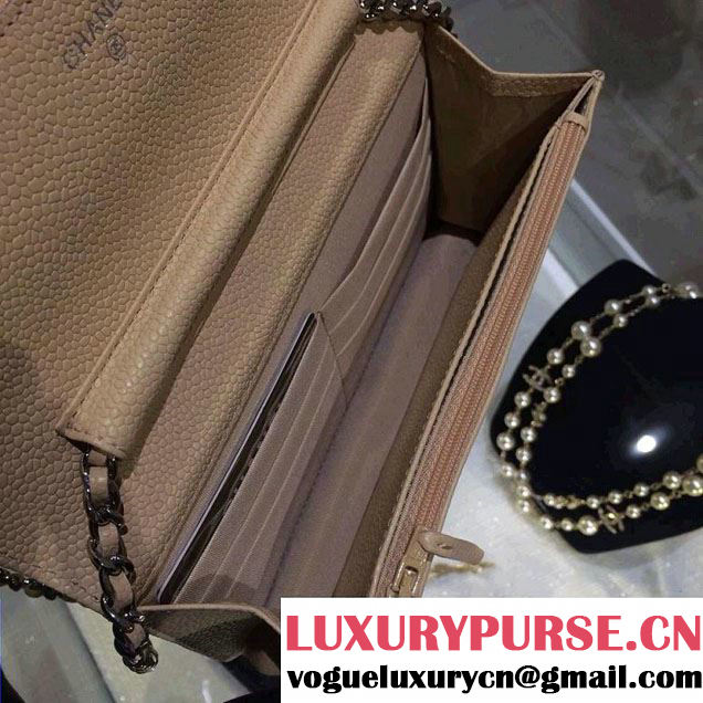 Chanel Wallet On Chain WOC Bag A33814 in Caviar Leather Apricot with Silver Hardware