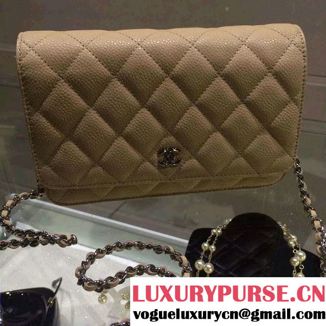 Chanel Wallet On Chain WOC Bag A33814 in Caviar Leather Apricot with Silver Hardware