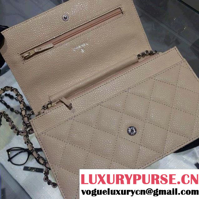 Chanel Wallet On Chain WOC Bag A33814 in Caviar Leather Apricot with Silver Hardware