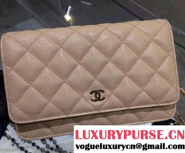 Chanel Wallet On Chain WOC Bag A33814 in Caviar Leather Apricot with Golden Hardware