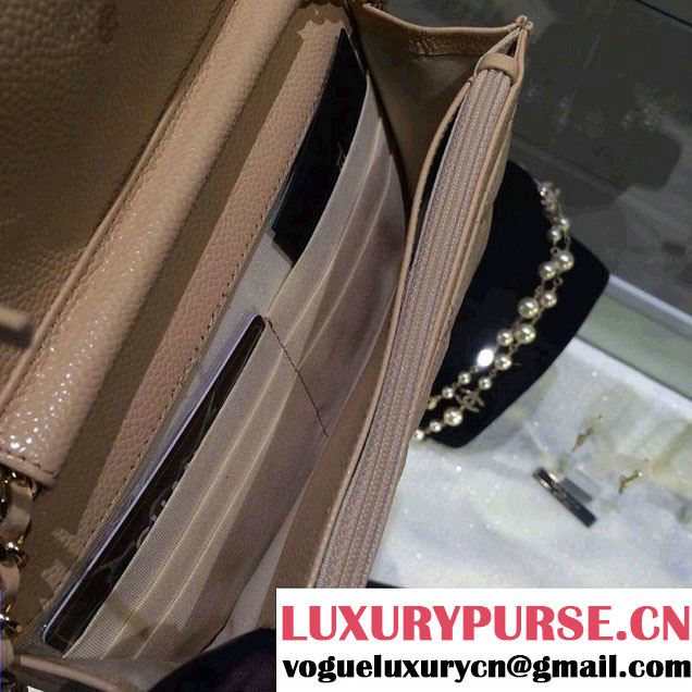 Chanel Wallet On Chain WOC Bag A33814 in Caviar Leather Apricot with Golden Hardware