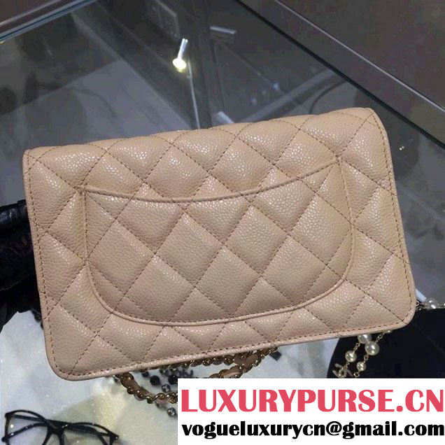 Chanel Wallet On Chain WOC Bag A33814 in Caviar Leather Apricot with Golden Hardware