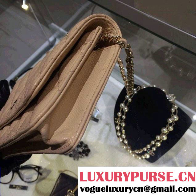 Chanel Wallet On Chain WOC Bag A33814 in Caviar Leather Apricot with Golden Hardware