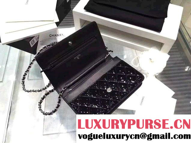 Chanel Boy Patent Calfskin Wallet On Chain WOC Bag Black 2015