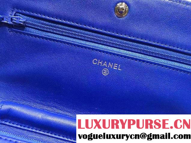 Chanel Boy Patent Calfskin Wallet On Chain WOC Bag Blue 2015