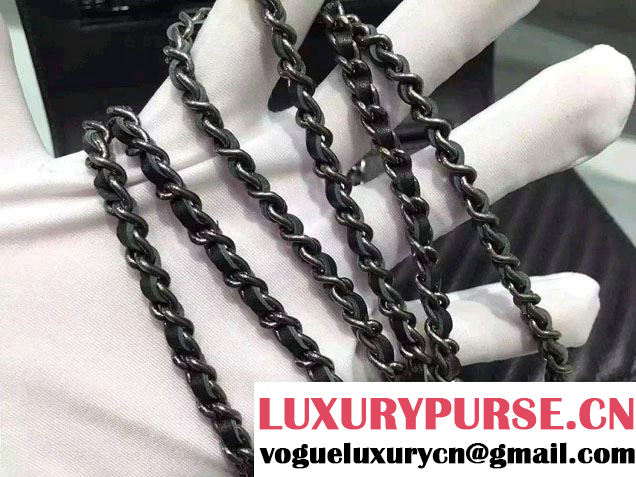 Chanel Boy Metallic Calfskin Chevron Wallet On Chain WOC Bag Black 2015