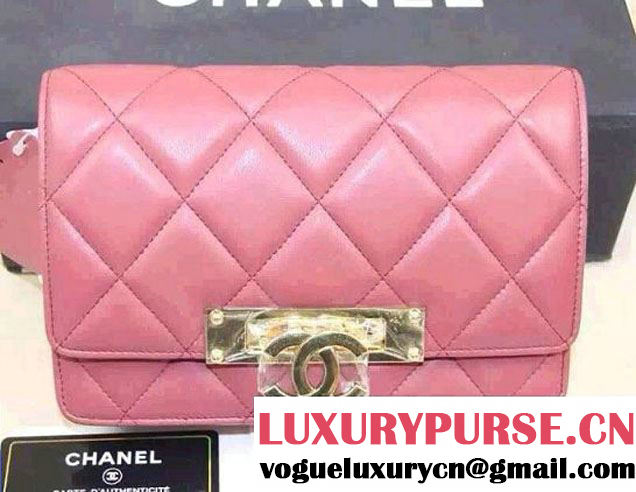 Chanel Sheepskin Golden Class Wallet On Chain WOC Bag Peach