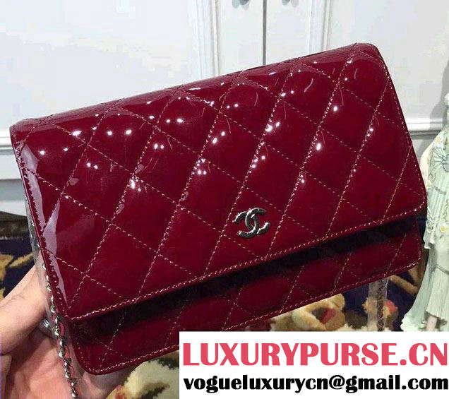 Chanel Wallet On Chain WOC Bag A33814 in Patent Leather Burgundy