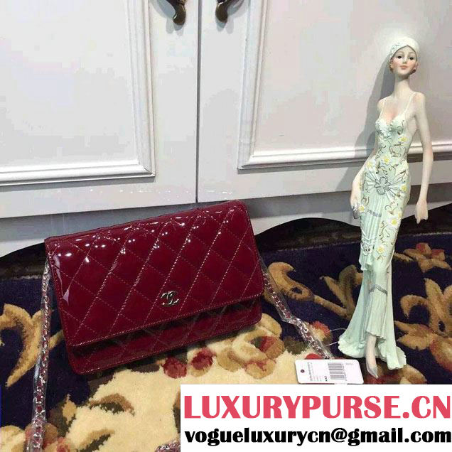 Chanel Wallet On Chain WOC Bag A33814 in Patent Leather Burgundy