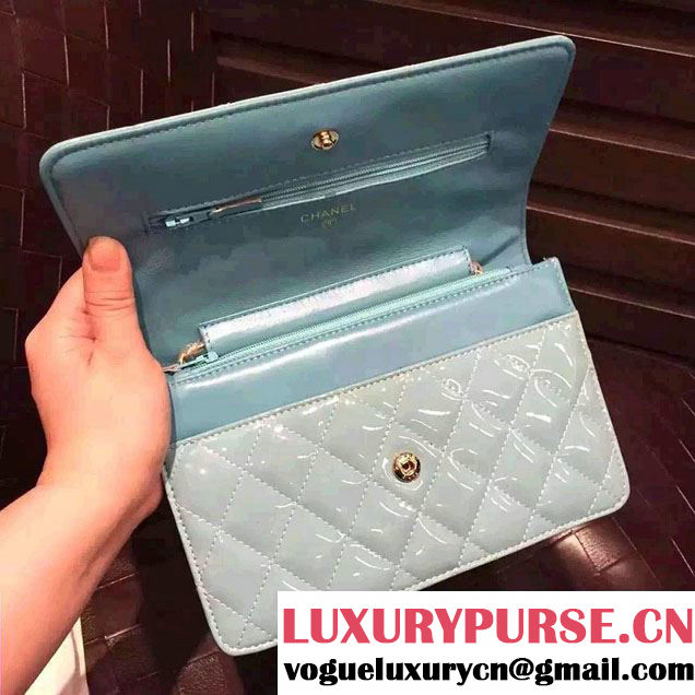 Chanel Wallet On Chain WOC Bag A33814 in Patent Leather Pale Green