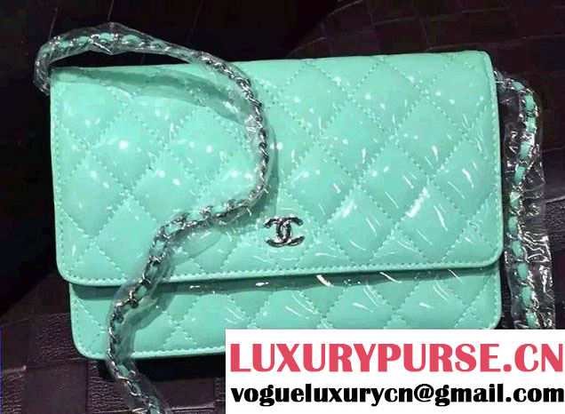 Chanel Wallet On Chain WOC Bag A33814 in Patent Leather Turquoise 01