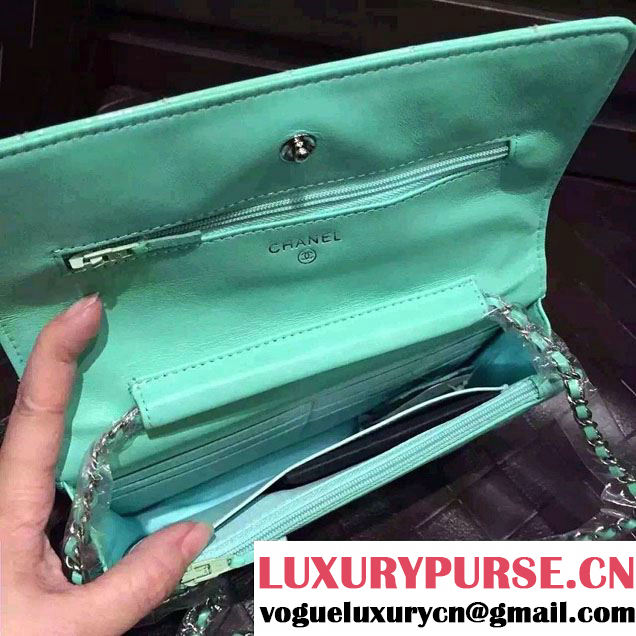 Chanel Wallet On Chain WOC Bag A33814 in Patent Leather Turquoise 01
