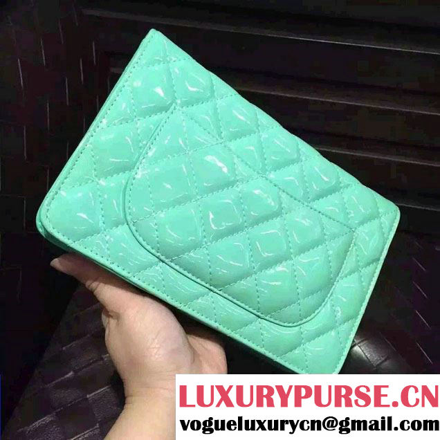 Chanel Wallet On Chain WOC Bag A33814 in Patent Leather Turquoise 01