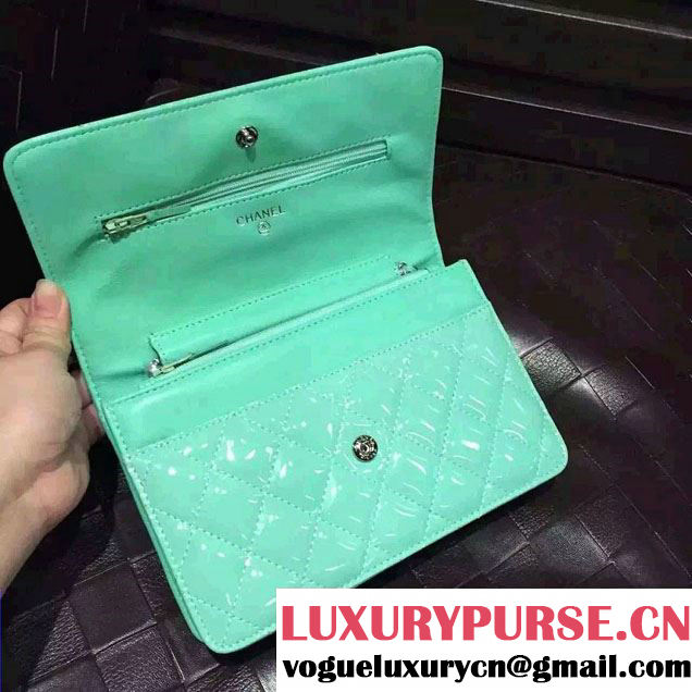 Chanel Wallet On Chain WOC Bag A33814 in Patent Leather Turquoise 01