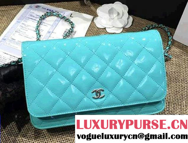 Chanel Wallet On Chain WOC Bag A33814 in Patent Leather Turquoise 02