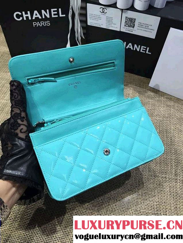 Chanel Wallet On Chain WOC Bag A33814 in Patent Leather Turquoise 02