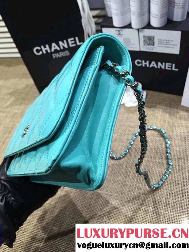 Chanel Wallet On Chain WOC Bag A33814 in Patent Leather Turquoise 02